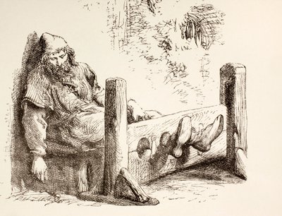A Man in Stocks, 1890 by English School